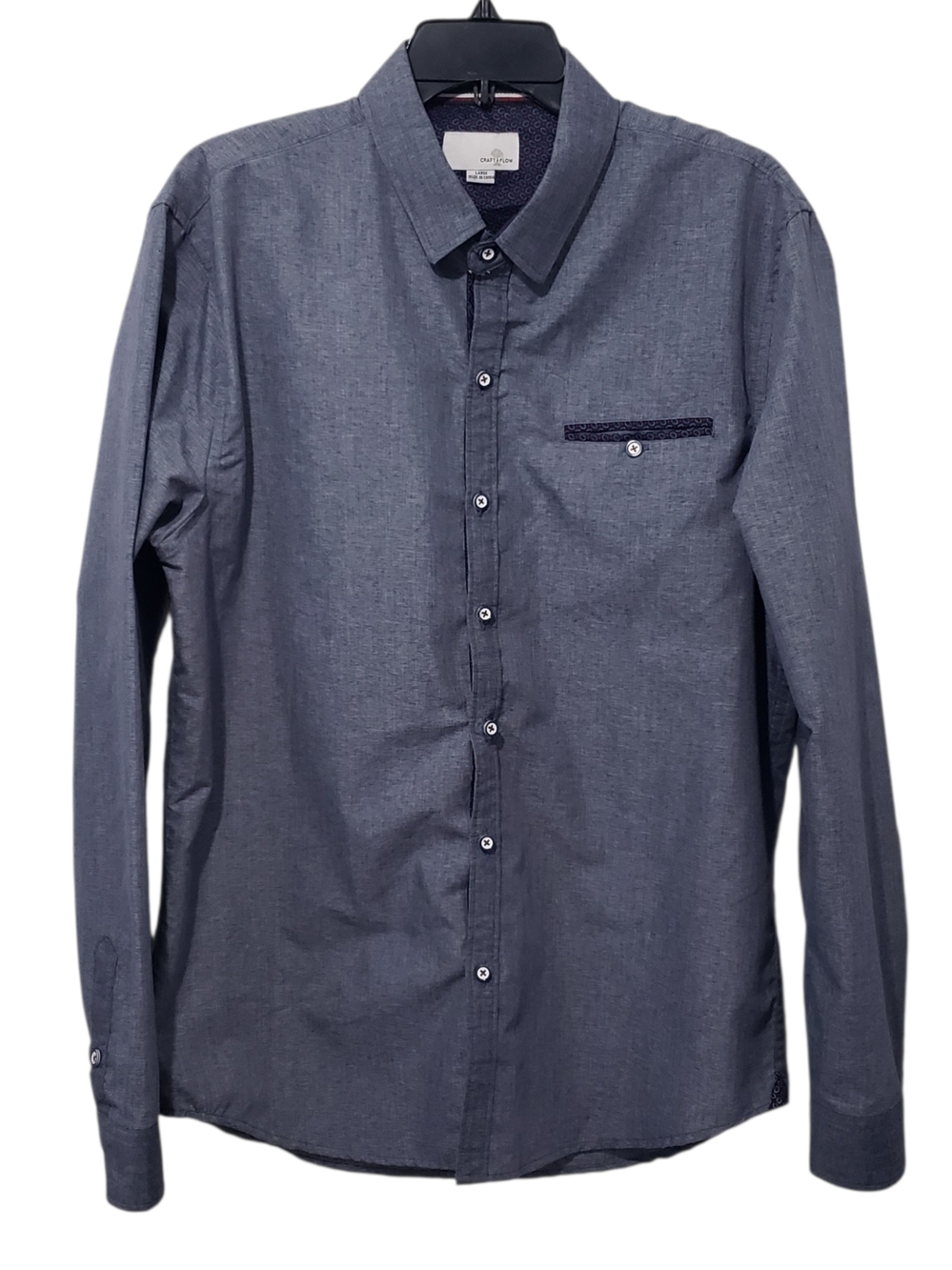 CRAFT + FLOW Blue Gray Heathered Long-Sleeve Button-Up Shirt | Large